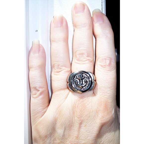 STAINLESS STEEL Men's Nautical Anchor Ring - Picture 2 of 15